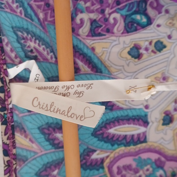 Cristinalove 2X Paisley Peacock Dress, Deep V-neck, 3/4 Sleeve, Stretchy, New - Picture 2 of 16